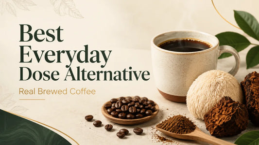Best Everyday Dose alternative, real brewed Clarity Brew mushroom coffee with lion's mane and chaga