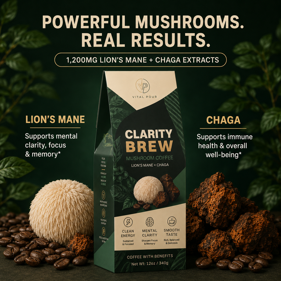 Clarity Brew mushroom coffee — calm focus, real coffee taste, no jitters