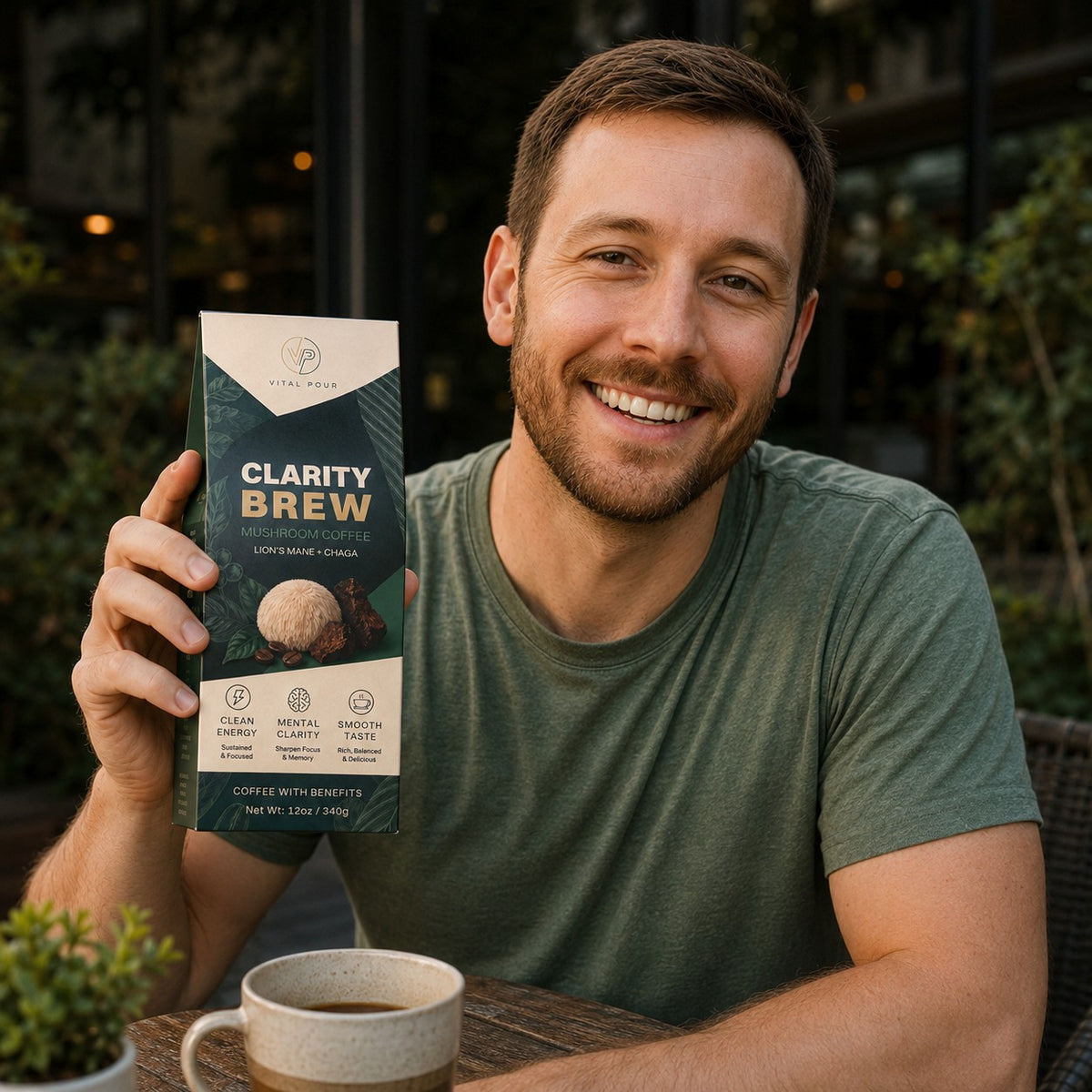 Vital Pour customer with Clarity Brew mushroom coffee